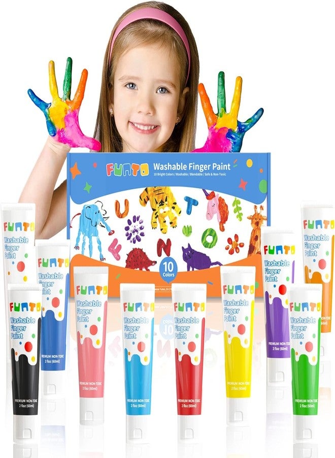 Funto Washable Finger Paint for Kids, Safe & Non-Toxic Finger Painting for Toddlers 1-3, Bath Paint, Toddler Art Painting Supplies, 10 Assorted Colors - Image 1